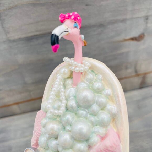 Unique Flirty Feathers Flamingo Taking a Bubble Bath Ornament Margaret Le Van - Picture 6 of 8